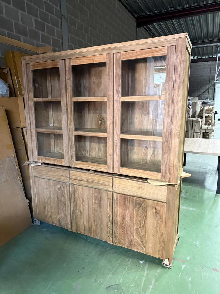 Buffetkast, massief teakhout (nieuw, A-keuze), Huis en Inrichting, Kasten | Buffetkasten, Nieuw, Teakhout, Glas