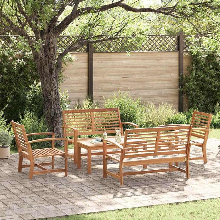 vidaXL Tuinbank Set 5 pcs Naturel Massief Teakhout, Jardin & Terrasse, Ensembles de jardin, Envoi