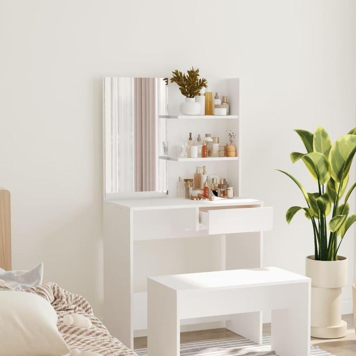 vidaXL Kaptafel met spiegel 74,5x40x141 cm wit, Huis en Inrichting, Tafelonderdelen, Nieuw, Verzenden