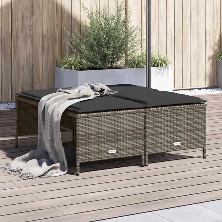 vidaXL Tuinkrukken met kussens 4 st poly rattan grijs, Jardin & Terrasse, Ensembles de jardin, Envoi