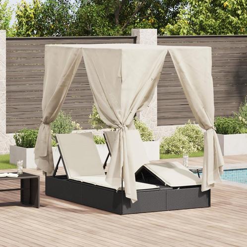 vidaXL Dubbele ligstoel Zwart 203 x 128 x 202 cm Poly Riet,, Tuin en Terras, Ligbedden, Nieuw, Verzenden