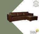 Leren hoekbank Fine - 2 zits arm links + longchair rechts -, Ophalen of Verzenden