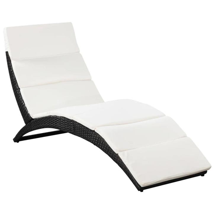 Ligbed met Kussen - Zwart Rattan Inklapbaar | OP = OP, Tuin en Terras, Ligbedden, Inklapbaar, Nieuw, Rotan, Verzenden