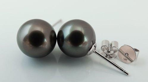 Boucles doreilles - 14 carats Or blanc Perle - Bleu vert,, Handtassen en Accessoires, Oorbellen