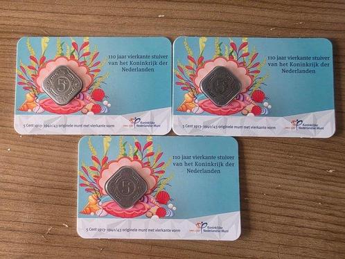 Pays-Bas. 5 Cents 3 x coincard - 110 jaar Vierkante Stuiver, Postzegels en Munten, Munten | Europa | Niet-Euromunten