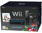Nintendo Wii Family Edition Zwart Pack-Mario Kart & Wheel, Ophalen of Verzenden, Nieuw