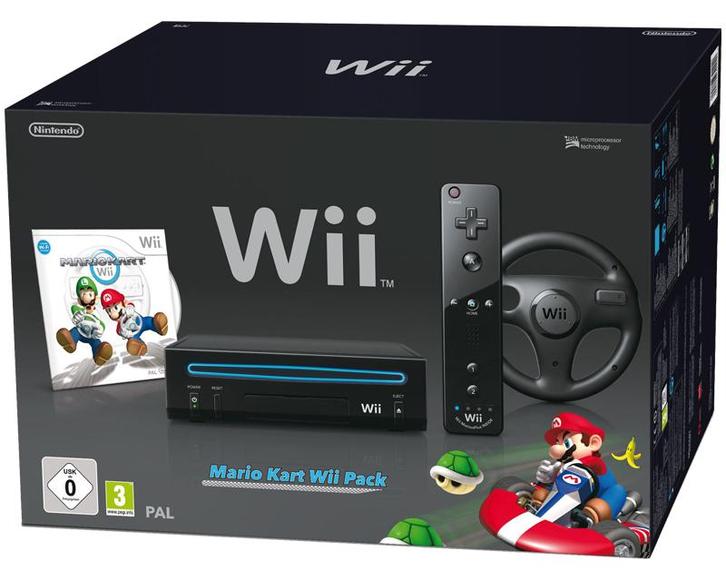 Nintendo Wii Family Edition Zwart Pack-Mario Kart & Wheel, Games en Spelcomputers, Spelcomputers | Nintendo Wii, Ophalen of Verzenden