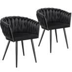tectake Set eetkamerstoelen Astano fluweel, knoopdesign - zw, Verzenden, Nieuw