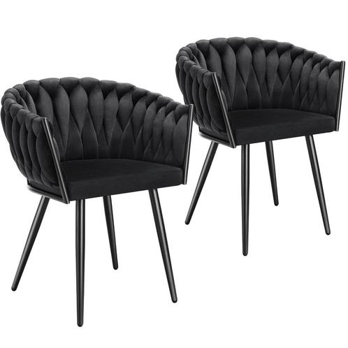 tectake Set eetkamerstoelen Astano fluweel, knoopdesign - zw, Huis en Inrichting, Stoelen, Verzenden