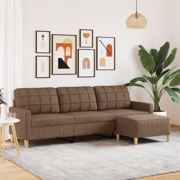 vidaXL Driezitsbank met voetenbank 210 cm stof bruin, Huis en Inrichting, Zetels | Zetels, Nieuw, Verzenden