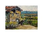 Basque School (XX) - Farmhouse with a cart on the hillside