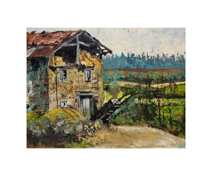 Basque School (XX) - Farmhouse with a cart on the hillside, Antiek en Kunst, Kunst | Schilderijen | Klassiek