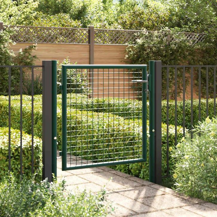 vidaXL Poort 100x75 cm staal groen, Tuin en Terras, Tuinpoorten, Nieuw, Verzenden