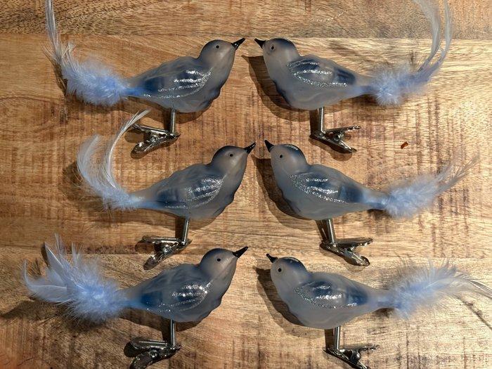 Kerstdecoratie Krebs: 6 gklazen vogeltjes, blauw transparant, Diversen, Kerst