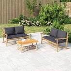 vidaXL 3-delige Loungeset met kussens bamboe donkergrijs, Tuin en Terras, Tuinsets en Loungesets, Verzenden, Nieuw, Loungeset