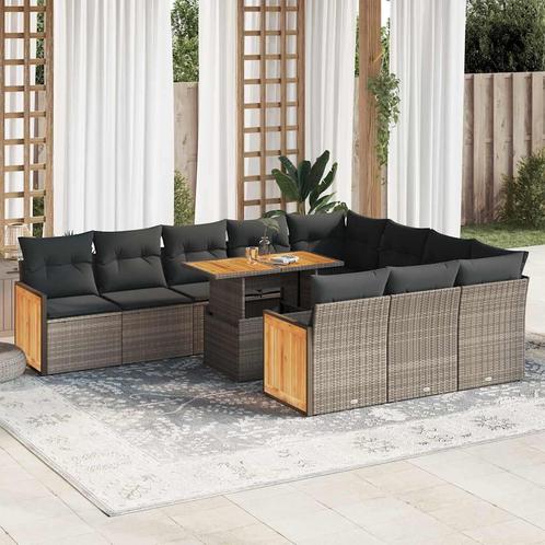 vidaXL 11-delige Loungeset met kussens poly rattan acacia, Tuin en Terras, Tuinsets en Loungesets, Loungeset, Nieuw, Verzenden