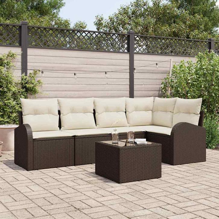 vidaXL Bankstel met kussen Bruin Polyester, Tuin en Terras, Tuinsets en Loungesets, Nieuw, Verzenden