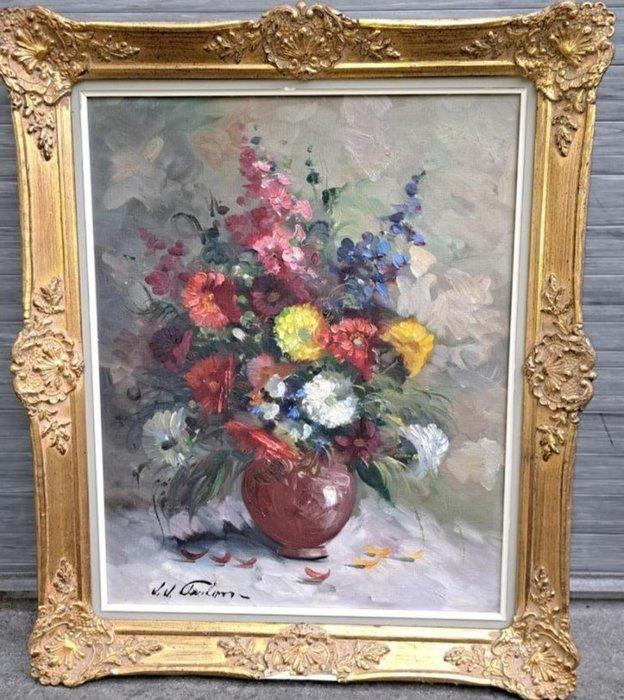 J.J. Foulon (1923-1980) - Kleurrijk bloemen stilleven, Antiek en Kunst, Kunst | Schilderijen | Klassiek