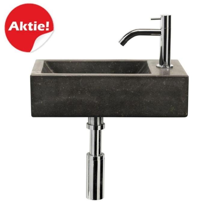 Basalt Fonteinset Aiko 38x18x8 cm Natuursteen, Doe-het-zelf en Bouw, Sanitair, Overige typen, Nieuw, Chroom, Ophalen of Verzenden