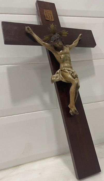 Crucifix - Bois, Laiton, pulpe de bois - 1920-1930, Antiquités & Art, Art | Art non-occidental