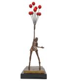 Sculpture, Girl with balloons - 53 cm - Bronze, Marbre