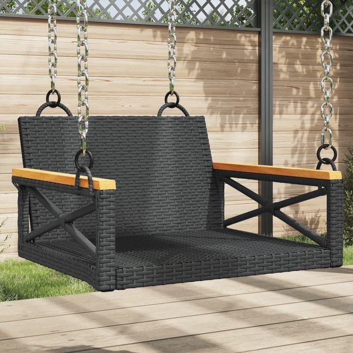 vidaXL Schommelbank 63x62x40 cm poly rattan zwart, Jardin & Terrasse, Ensembles de jardin, Envoi