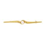Vintage gouden broche met cultivé parel (zoetwater parel), Gebruikt, Overige kleuren, Ophalen of Verzenden, Met edelsteen