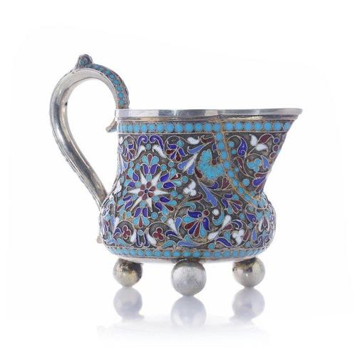 Antique Russian Cloisonné Enamel and Silver Gilt Milk Jug. -, Antiek en Kunst, Antiek | Zilver en Goud