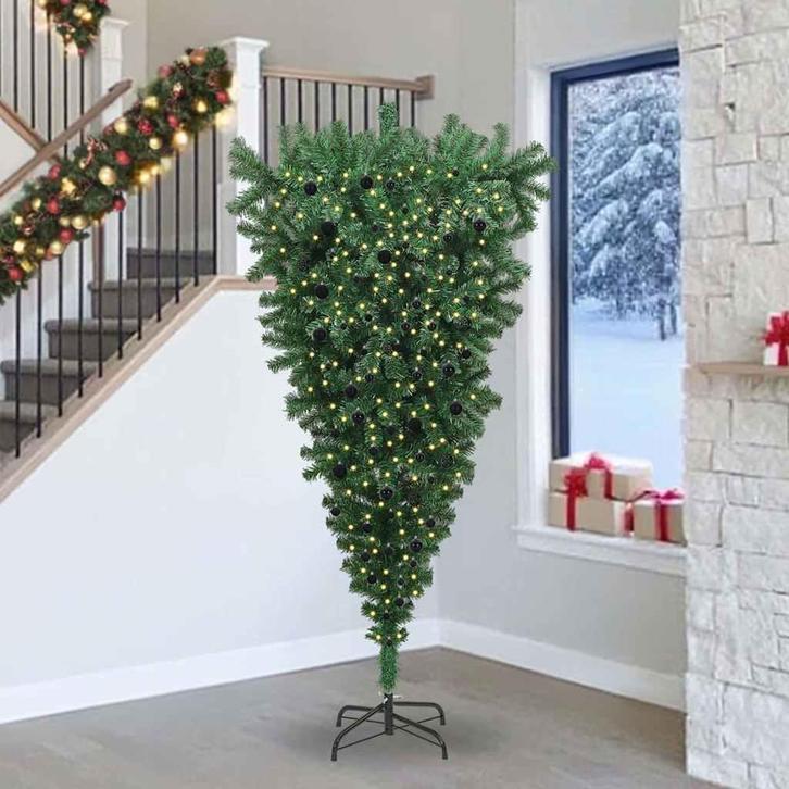 vidaXL Ondersteboven Kunst kerstboom met licht en balletjes, Diversen, Kerst, Nieuw, Verzenden