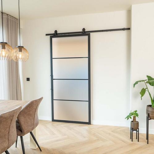 Stalen Schuifdeur - 4 Vlaks - Mat glas, Doe-het-zelf en Bouw, Raamkozijnen en Schuifdeuren, Inclusief glas, Nieuw, Metaal, 150 tot 225 cm