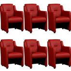 Set van 6 Rode leren landelijke eetkamerfauteuils - Toledo, Huis en Inrichting, Stoelen, Overige kleuren, Nieuw, Leer, Ophalen of Verzenden