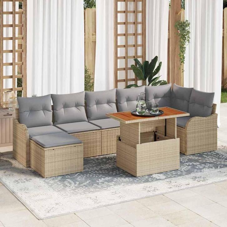 vidaXL Tuinbank Set met kussen met opslag 8 pcs beige en, Tuin en Terras, Tuinsets en Loungesets, Nieuw, Verzenden