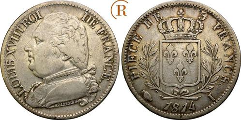 5 Francs Limoges 1814 I Frankreich: Ludwig Xviii, 1814/15..., Timbres & Monnaies, Monnaies | Europe | Monnaies non-euro, Envoi