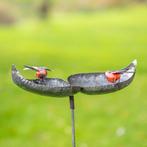 sculptuur, Dubbele drinkschaal met twee roodborsten - 140 mm