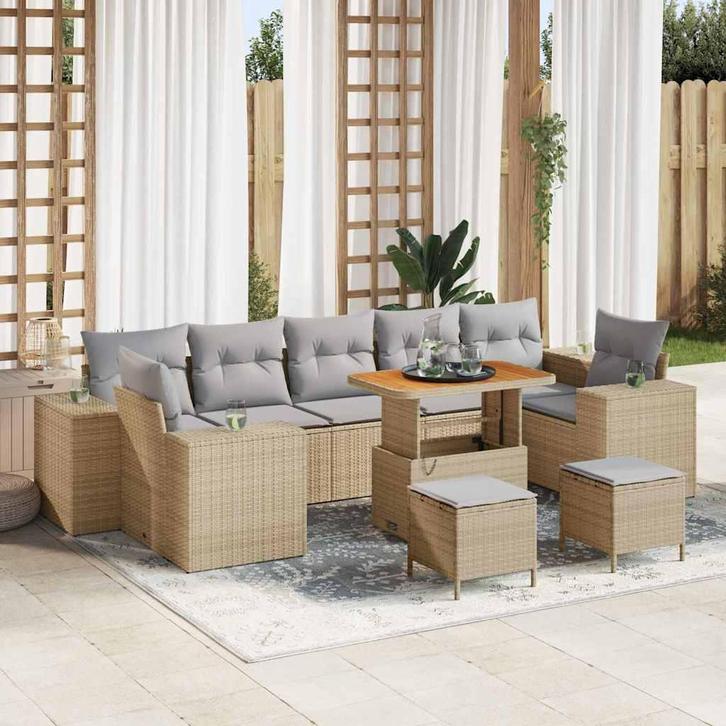 vidaXL Tuinbank Set met kussen met opslag 10 pcs Beige en, Tuin en Terras, Tuinsets en Loungesets, Nieuw, Verzenden