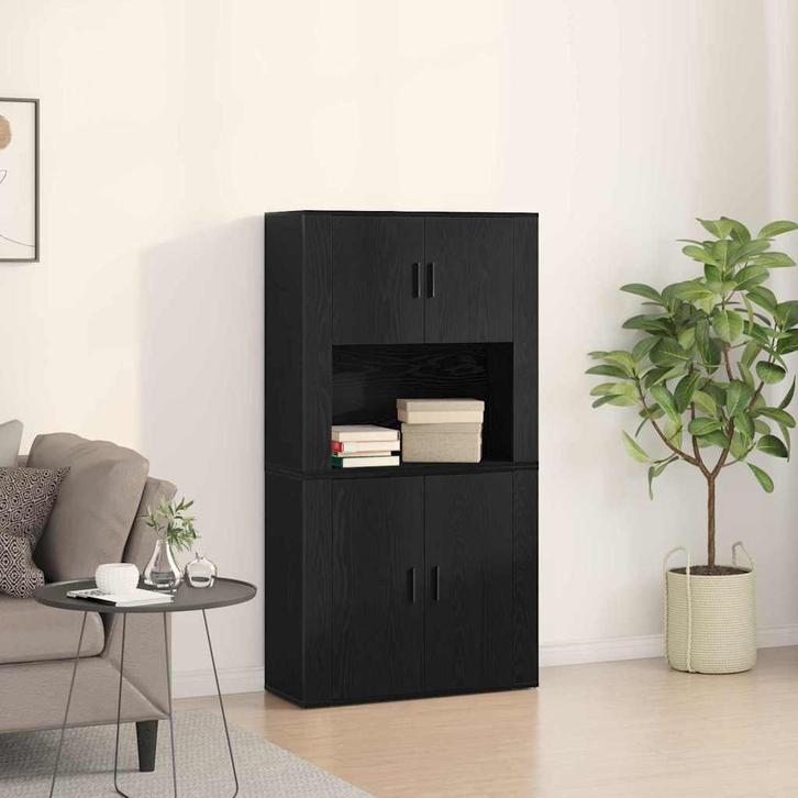 vidaXL Hoge Kast Zwart eiken 80 x 33 x 150 cm Bewerkt hout, Huis en Inrichting, Kasten | Dressoirs, Nieuw, Verzenden