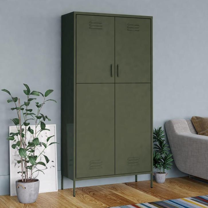 vidaXL Kledingkast 90x50x180 cm staal olijfgroen, Huis en Inrichting, Kasten | Kleerkasten, Nieuw, Verzenden