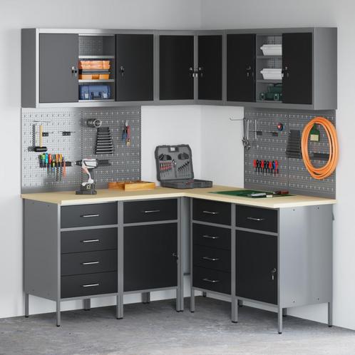 vidaXL 12-delige werkcabinet en pegboard set zwart MDF en, Doe-het-zelf en Bouw, Werkbanken, Nieuw, Verzenden