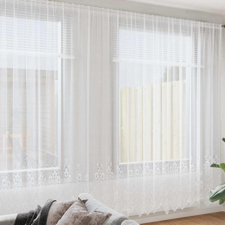 vidaXL Lacegordijn met gordijnen Bloemen Wit 260x750cm, Huis en Inrichting, Stoffering | Gordijnen en Lamellen, Nieuw, Verzenden
