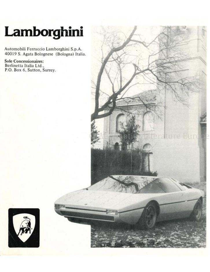 1975 LAMBORGHINI PROGRAMMA BROCHURE ENGELS, Boeken, Auto's | Folders en Tijdschriften, Ophalen of Verzenden