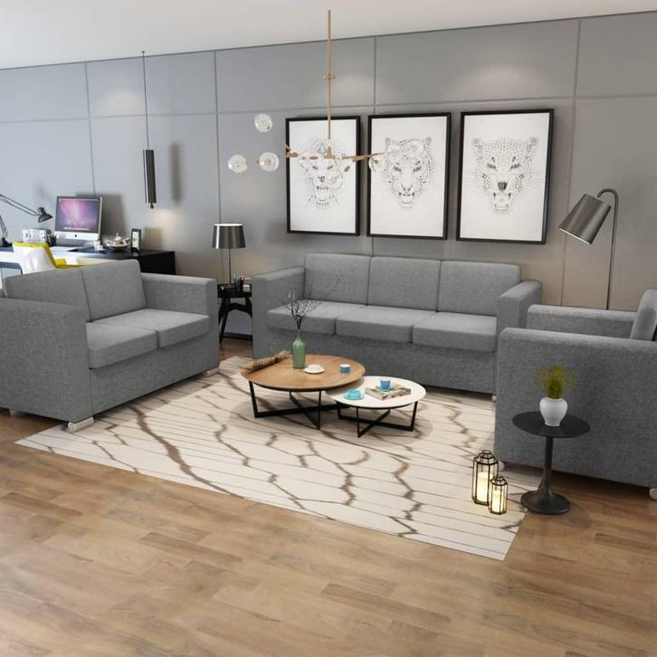 vidaXL 3-delig Bankstel stof lichtgrijs, Huis en Inrichting, Zetels | Zetels, Nieuw, Verzenden