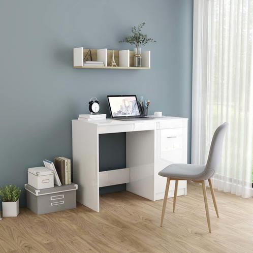 vidaXL Bureau 100x50x76 cm bewerkt hout hoogglans wit, Maison & Meubles, Bureaux, Envoi