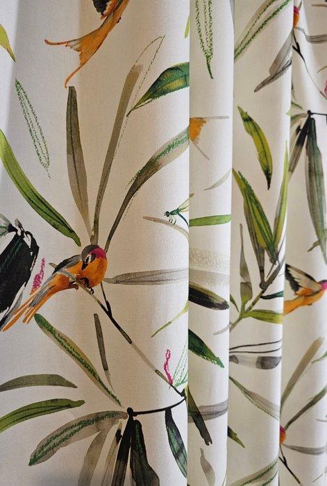 Tissu Art Nouveau exclusif avec des colibris peints - Design, Antiek en Kunst, Antiek | Tapijten, Tafelkleden en Textiel