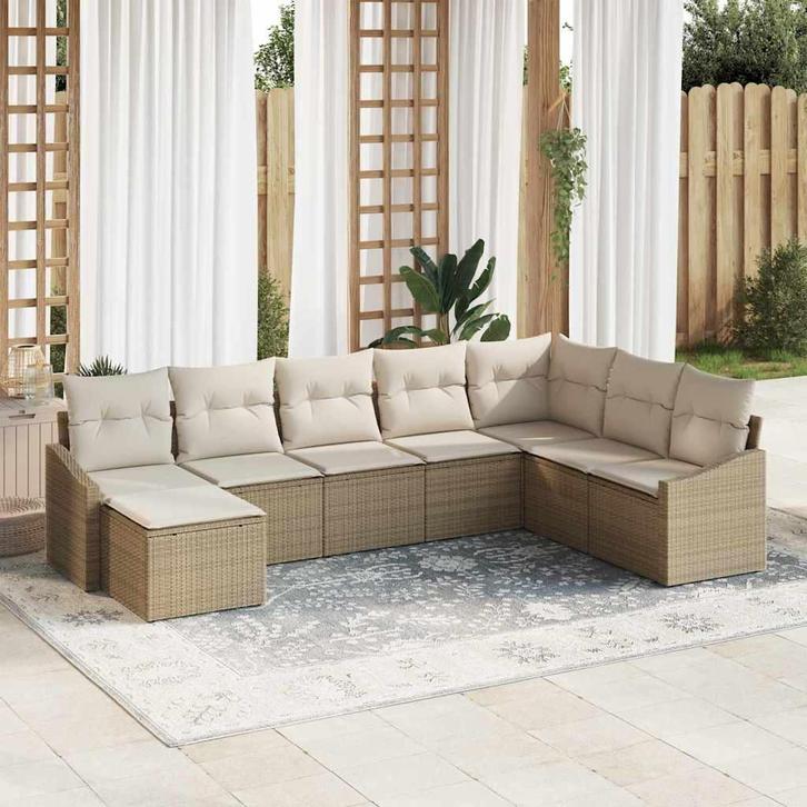 vidaXL Tuinbank Set met kussen 8 pcs Beige en Crème poly, Tuin en Terras, Tuinsets en Loungesets, Nieuw, Verzenden