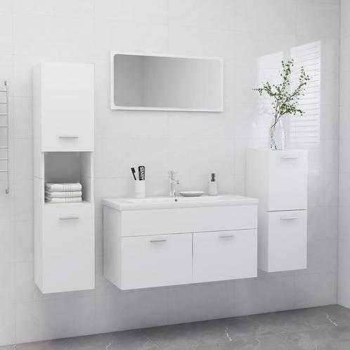 vidaXL Badkamermeubelset bewerkt hout wit, Maison & Meubles, Salle de bain | Meubles de Salle de bain, Envoi