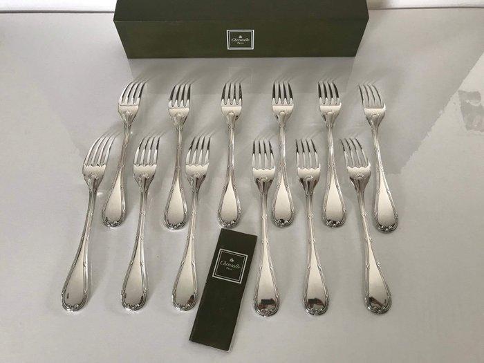 Christofle - Vork - Set van 12 dinervorken model Rubans -, Antiek en Kunst, Antiek | Meubels | Tafels
