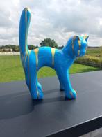 Statue, garden statue cat color blue with gold paint color -