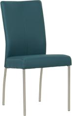 Blauwe leren moderne eetkamerstoel - poot rond inox - Toledo, Overige kleuren, Nieuw, Leer, Ophalen of Verzenden