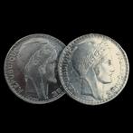 Frankrijk. Silver 2x 20 Francs (Francs Turin) - 40g, Postzegels en Munten