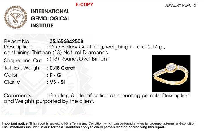Bague - 18 carats Or jaune - 0.48ct. tw. Diamant (Naturelle), Handtassen en Accessoires, Ringen